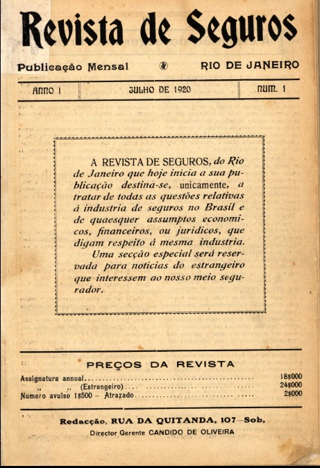 Revista de Seguros | Ano I, Nº 1 | julho de 1920